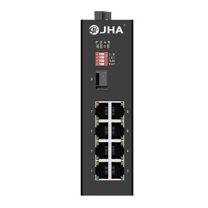 Good Quality Industrial Ethernet Switch – 8 10/100TX PoE/PoE+ and 1 1000X SFP Slot | Unmanaged Industrial PoE Switch JHA-IGS10F08P  – JHA